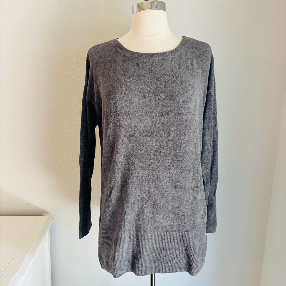 Barefoot Dreams CozyChic Ultra Lite Knit Top in Carbon Gray, Crewneck Sz Medium